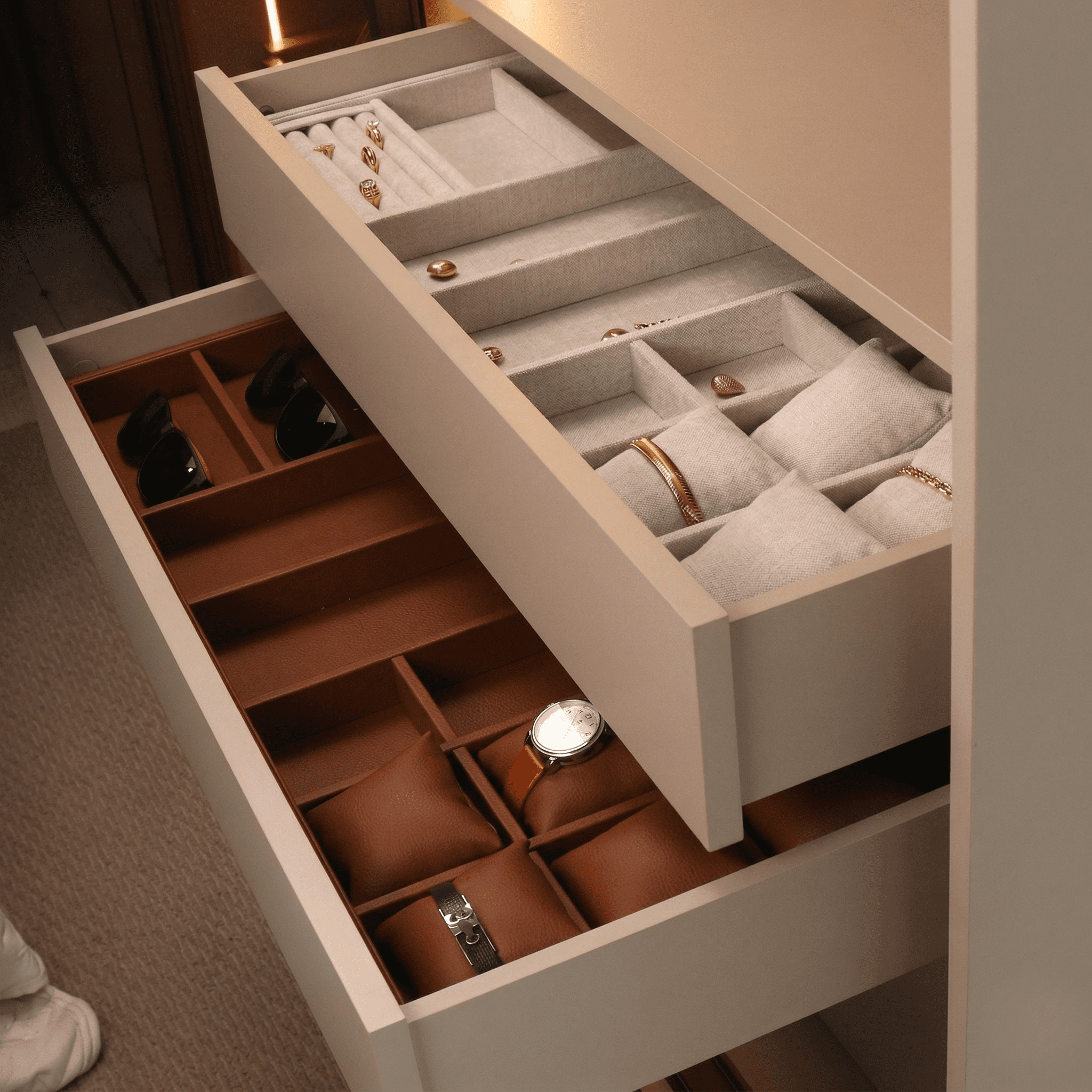 Gavetas de cozinha com organizadores Estitech